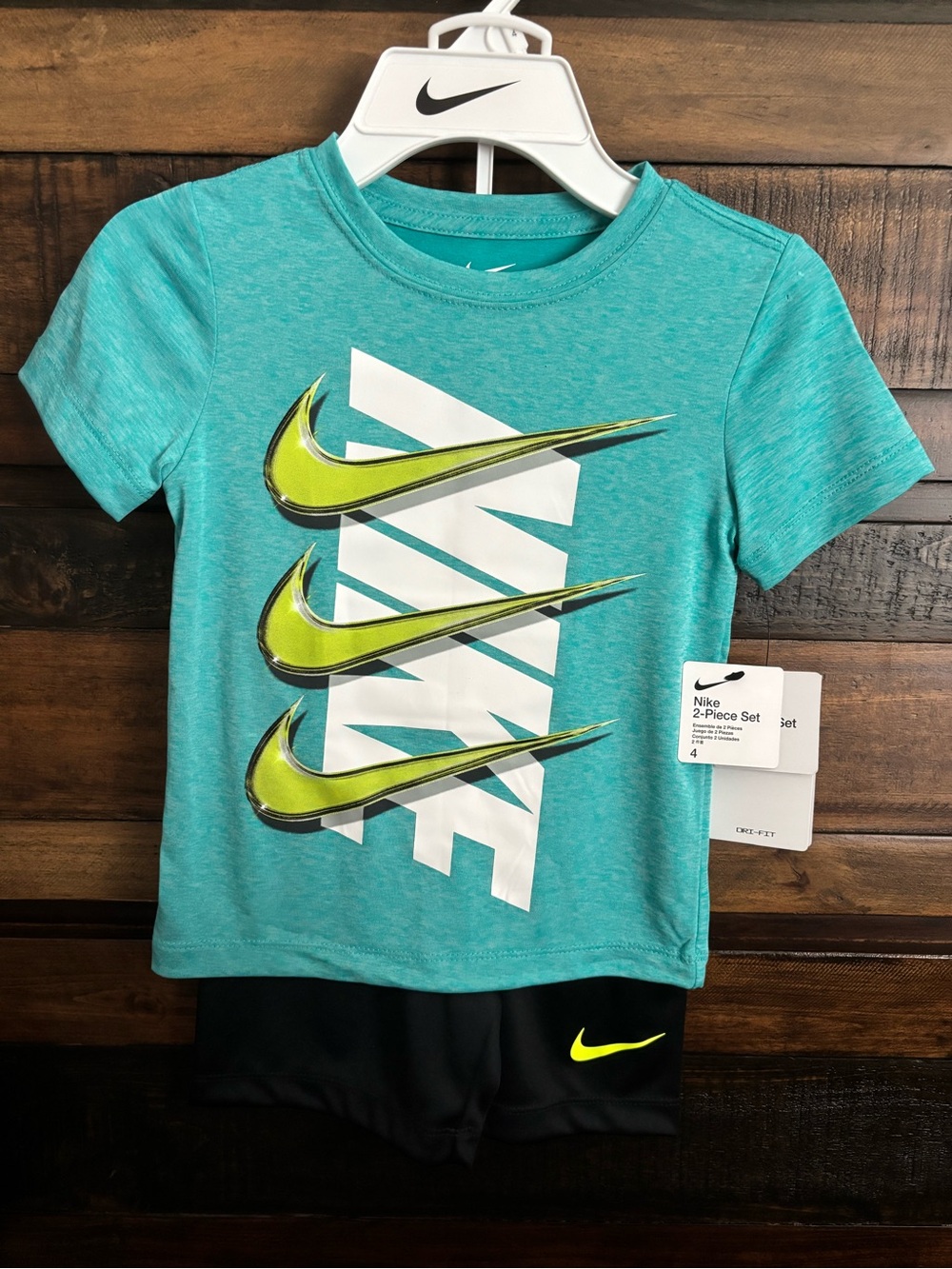 ✨NWT Nike Teal & Neon Yellow Graphic Tee with Black Shorts Set✨